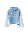 Distressed Knit Hoodie Ice Blue