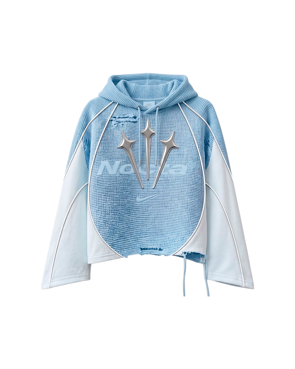 Distressed Knit Hoodie Ice Blue